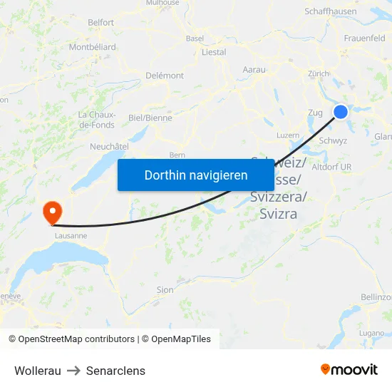 Wollerau to Senarclens map