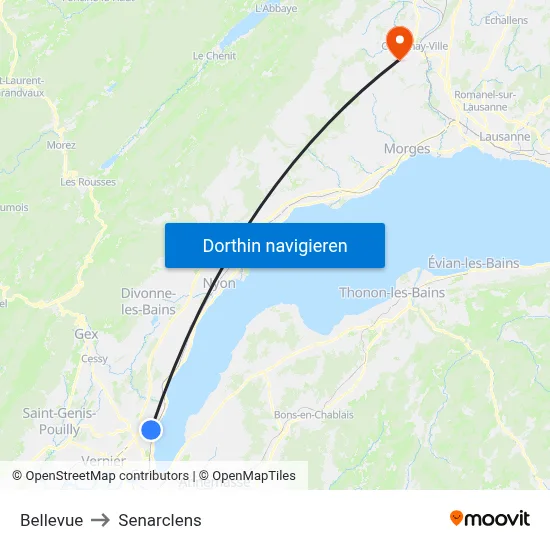 Bellevue to Senarclens map
