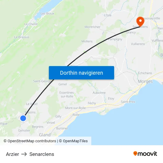 Arzier to Senarclens map
