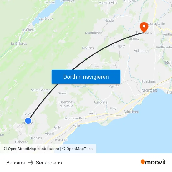 Bassins to Senarclens map