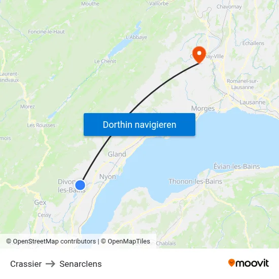 Crassier to Senarclens map