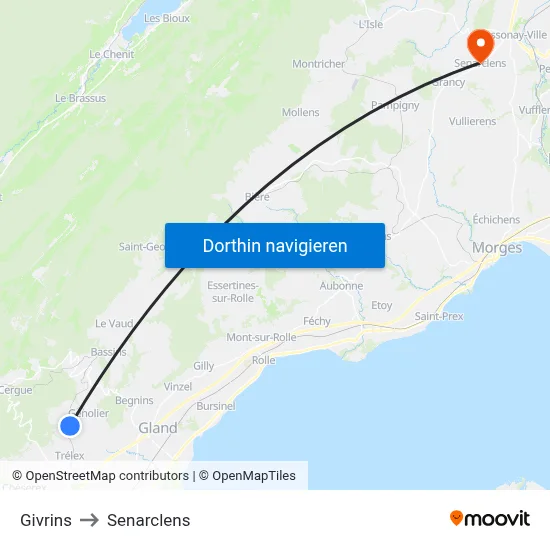 Givrins to Senarclens map