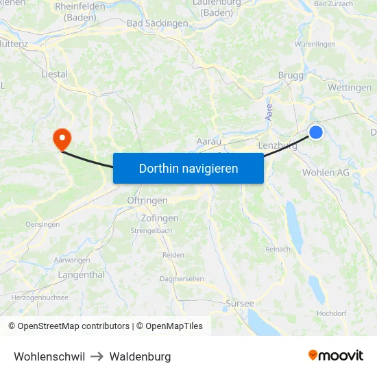 Wohlenschwil to Waldenburg map