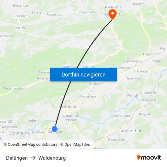 Deitingen to Waldenburg map