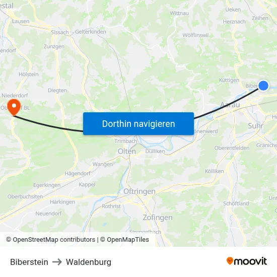 Biberstein to Waldenburg map