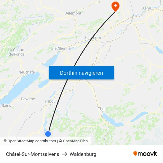 Châtel-Sur-Montsalvens to Waldenburg map