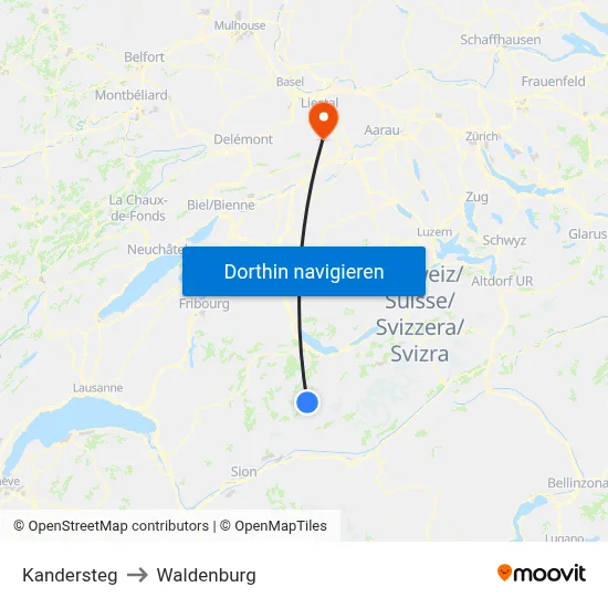 Kandersteg to Waldenburg map