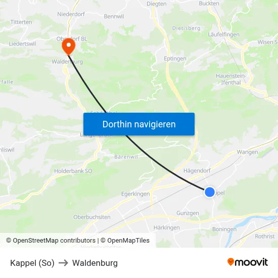 Kappel (So) to Waldenburg map