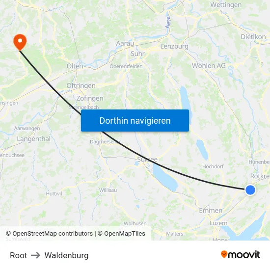 Root to Waldenburg map