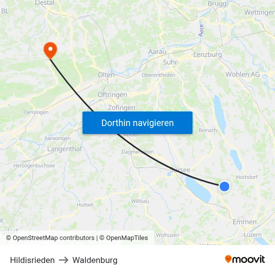 Hildisrieden to Waldenburg map
