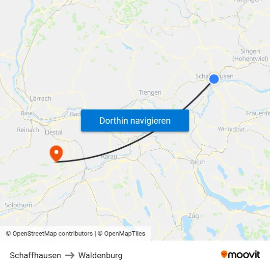 Schaffhausen to Waldenburg map