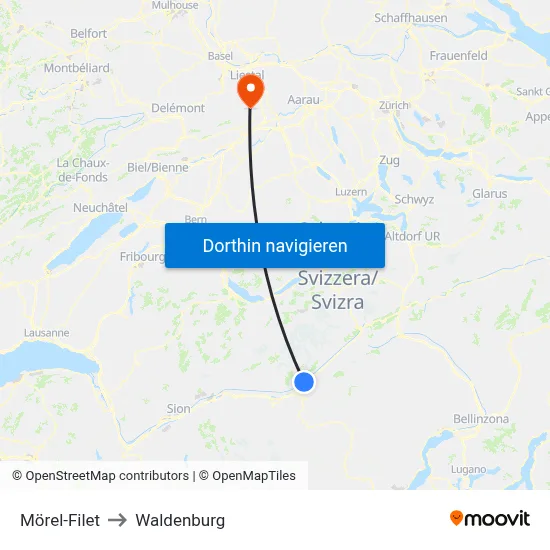 Mörel-Filet to Waldenburg map