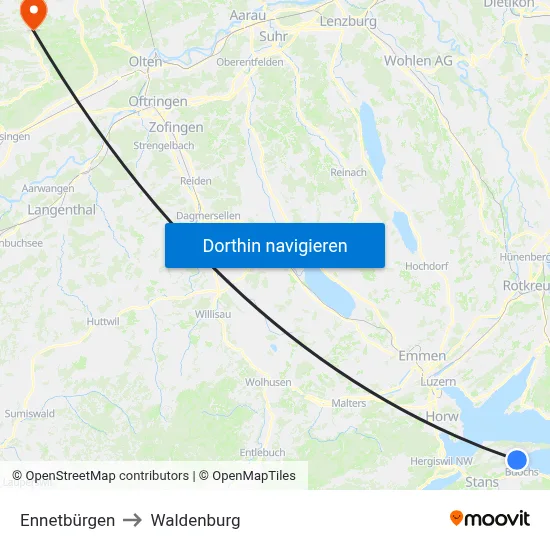 Ennetbürgen to Waldenburg map