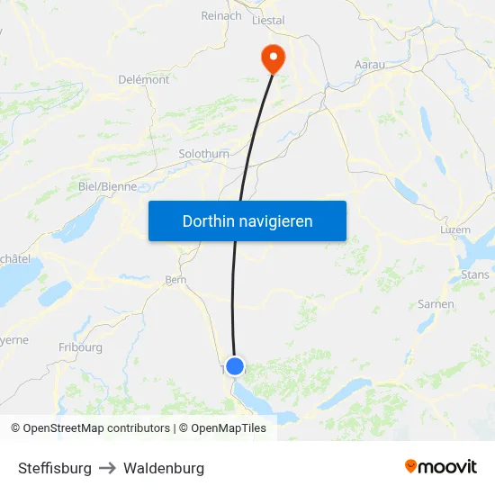 Steffisburg to Waldenburg map