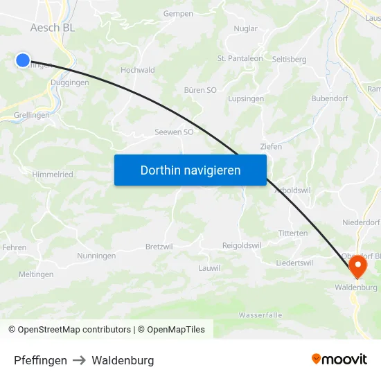 Pfeffingen to Waldenburg map