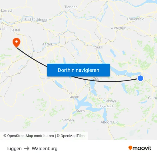 Tuggen to Waldenburg map