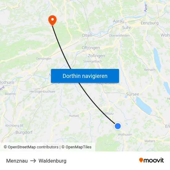 Menznau to Waldenburg map