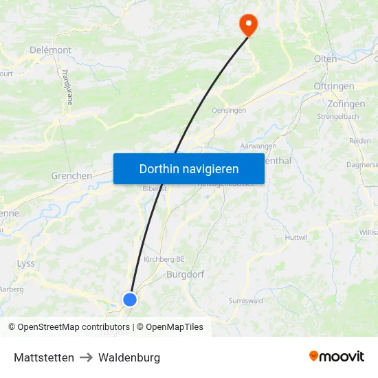 Mattstetten to Waldenburg map