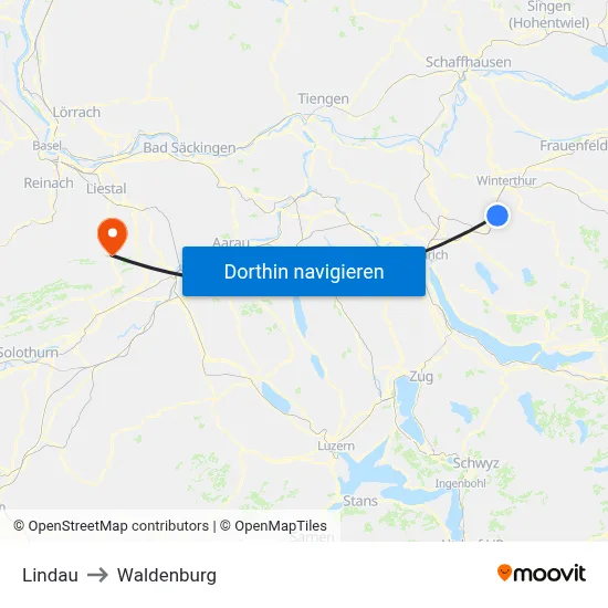 Lindau to Waldenburg map