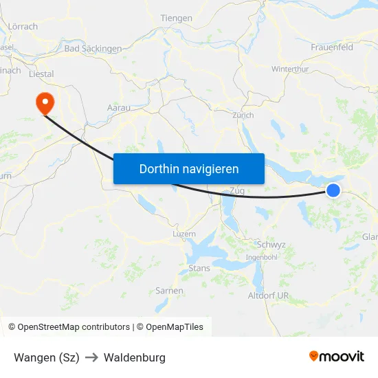 Wangen (Sz) to Waldenburg map