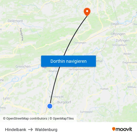 Hindelbank to Waldenburg map