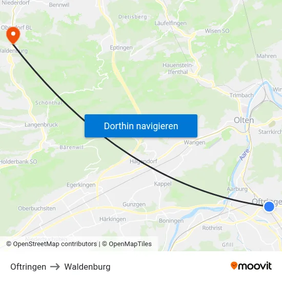 Oftringen to Waldenburg map