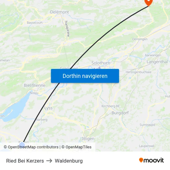 Ried Bei Kerzers to Waldenburg map