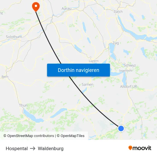 Hospental to Waldenburg map