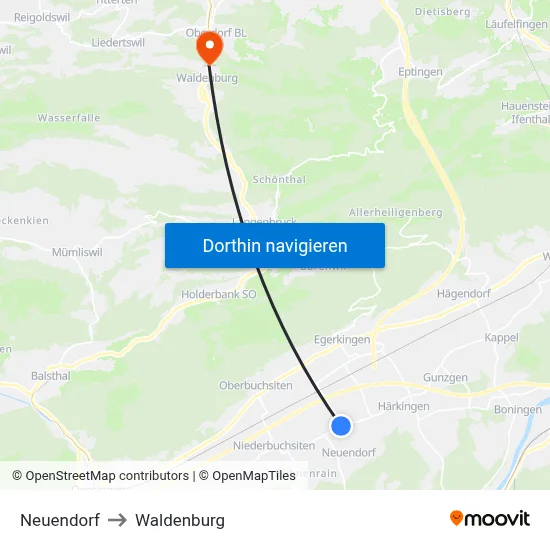 Neuendorf to Waldenburg map