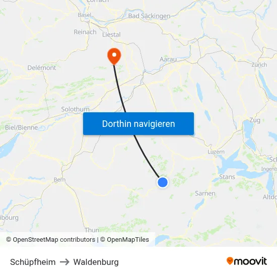 Schüpfheim to Waldenburg map