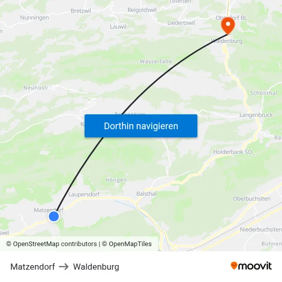 Matzendorf to Waldenburg map