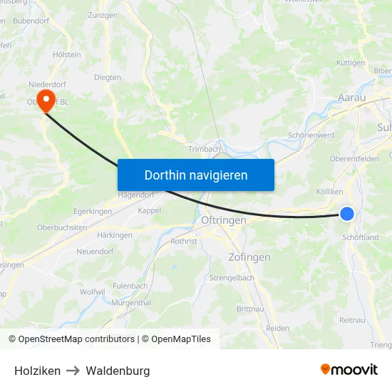 Holziken to Waldenburg map