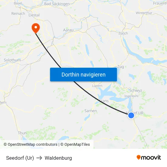 Seedorf (Ur) to Waldenburg map