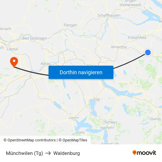 Münchwilen (Tg) to Waldenburg map