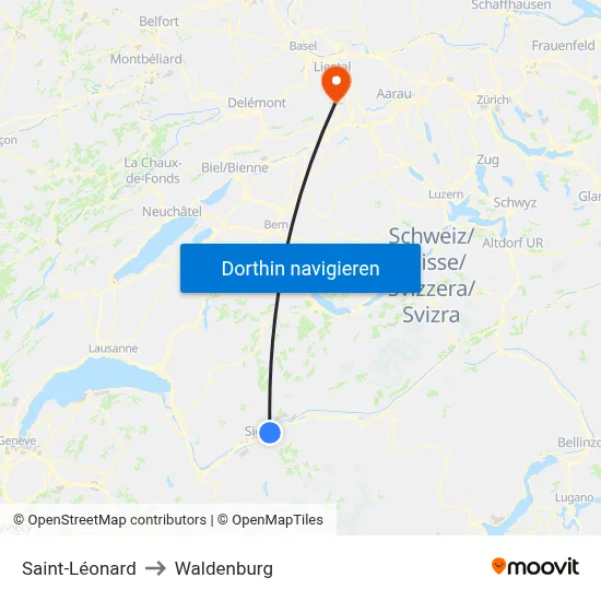 Saint-Léonard to Waldenburg map