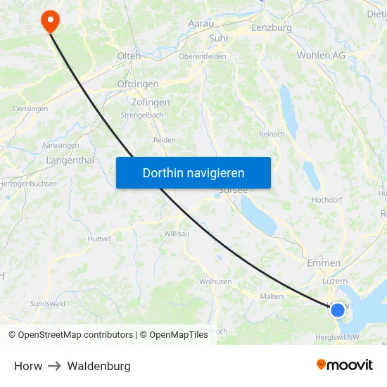 Horw to Waldenburg map