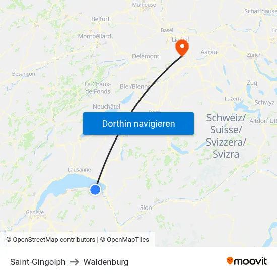 Saint-Gingolph to Waldenburg map