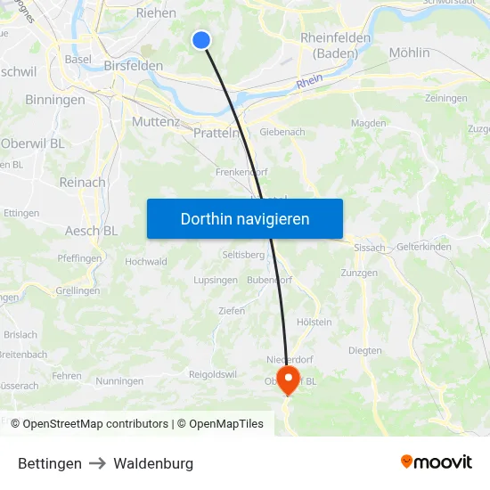 Bettingen to Waldenburg map