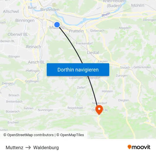 Muttenz to Waldenburg map