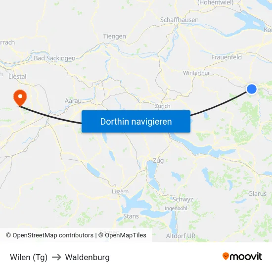 Wilen (Tg) to Waldenburg map