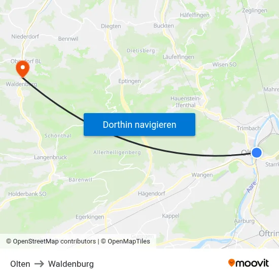 Olten to Waldenburg map