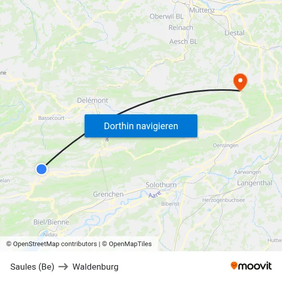 Saules (Be) to Waldenburg map