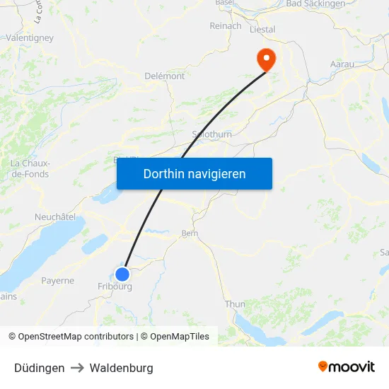 Düdingen to Waldenburg map
