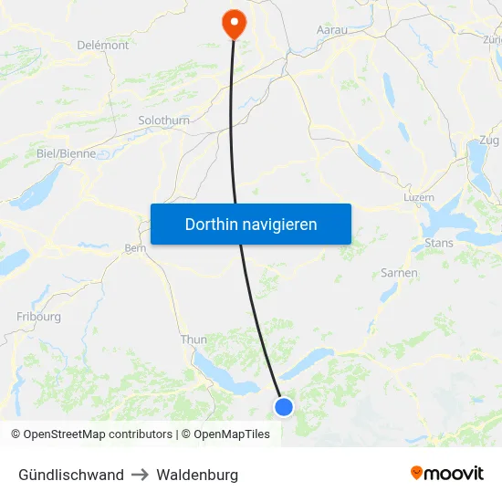 Gündlischwand to Waldenburg map