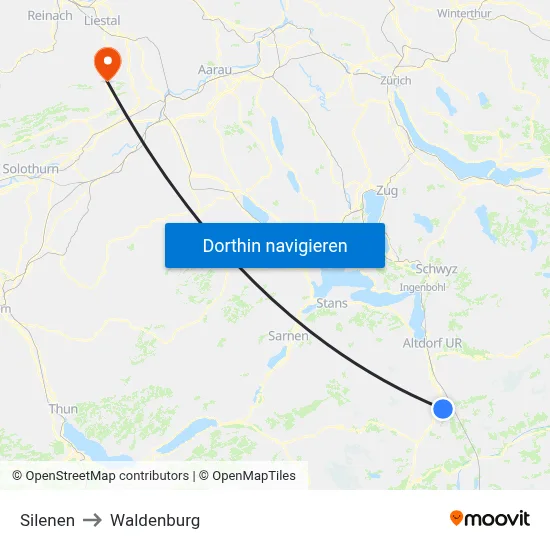 Silenen to Waldenburg map