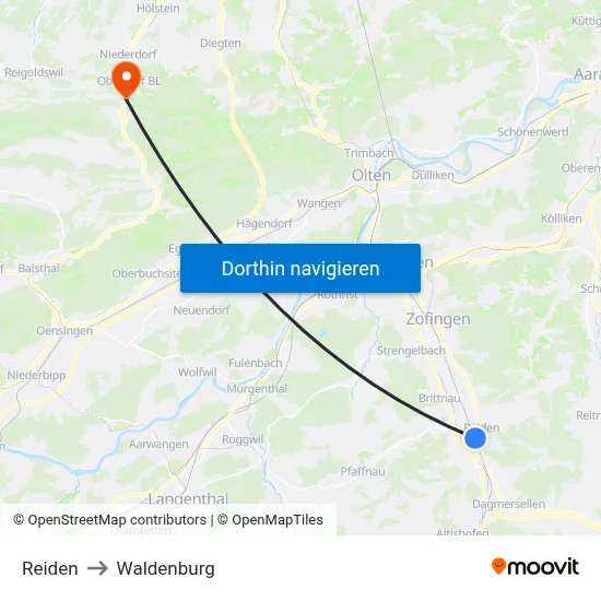 Reiden to Waldenburg map