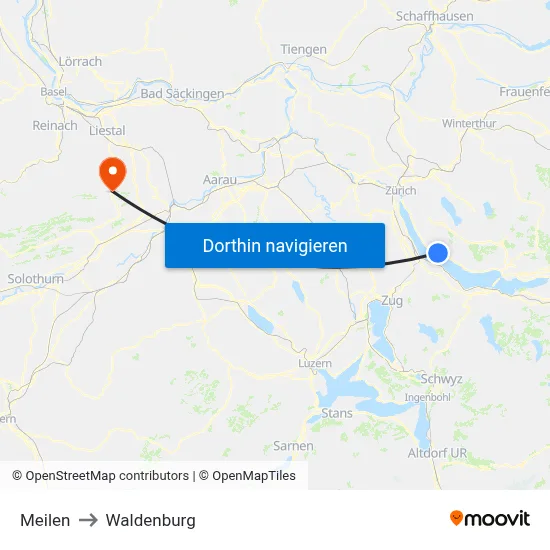 Meilen to Waldenburg map