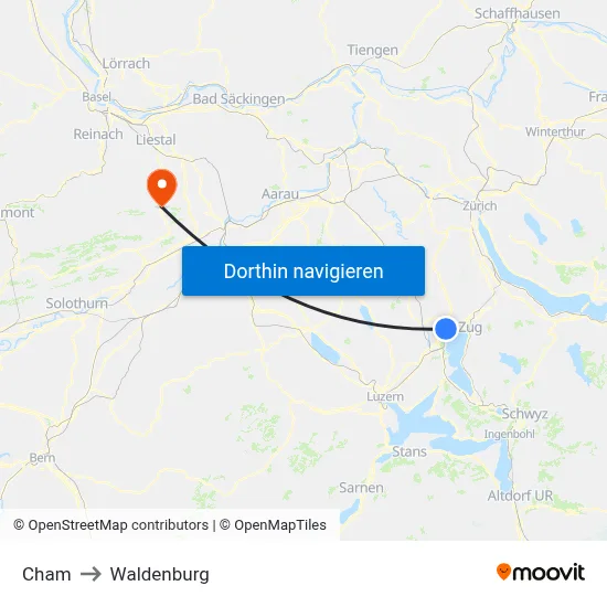 Cham to Waldenburg map