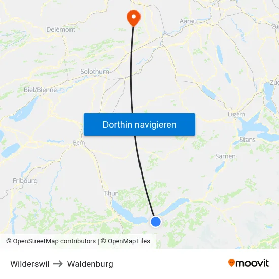 Wilderswil to Waldenburg map