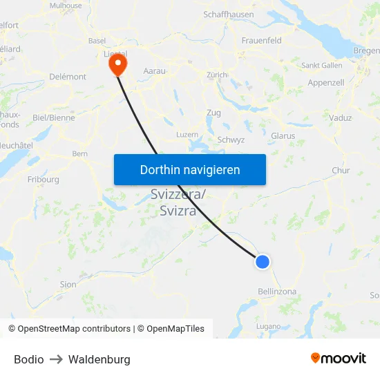 Bodio to Waldenburg map